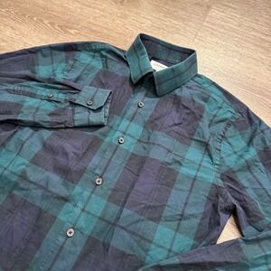 Express Shirt Mens Small Green Plaid Cotton Long Sleeve Button Up Preppy Adult‎
